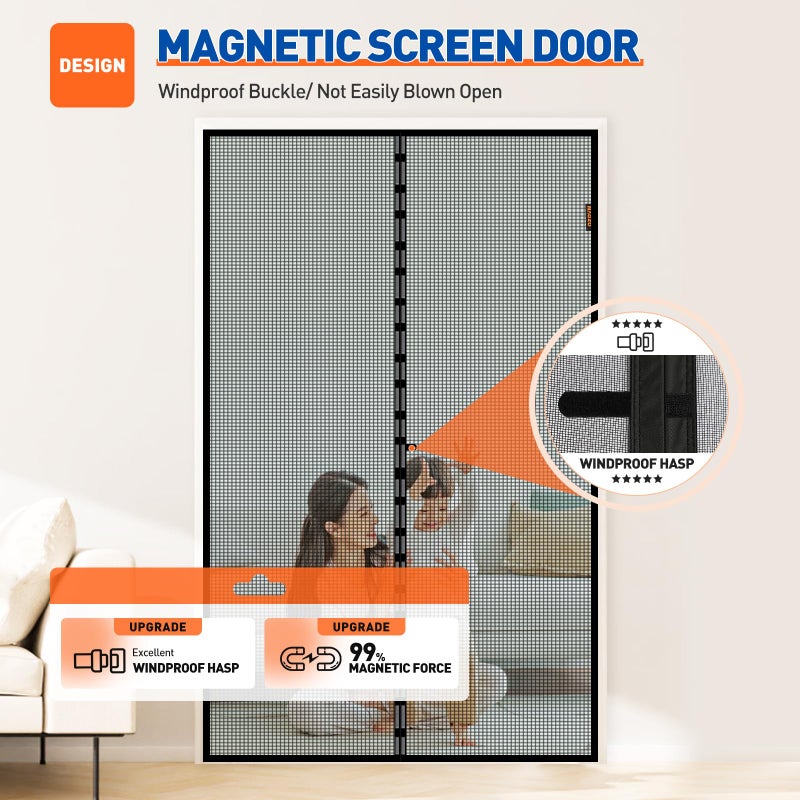 MAGZO Magnetic Screen Door Fit Door Size 48 x 83 Inch, Screen Size 50" x 84" Strong Magnet Mesh with Reinforced Hook & Loop for French, Sliding and Patio Entrances, Black - Image 4
